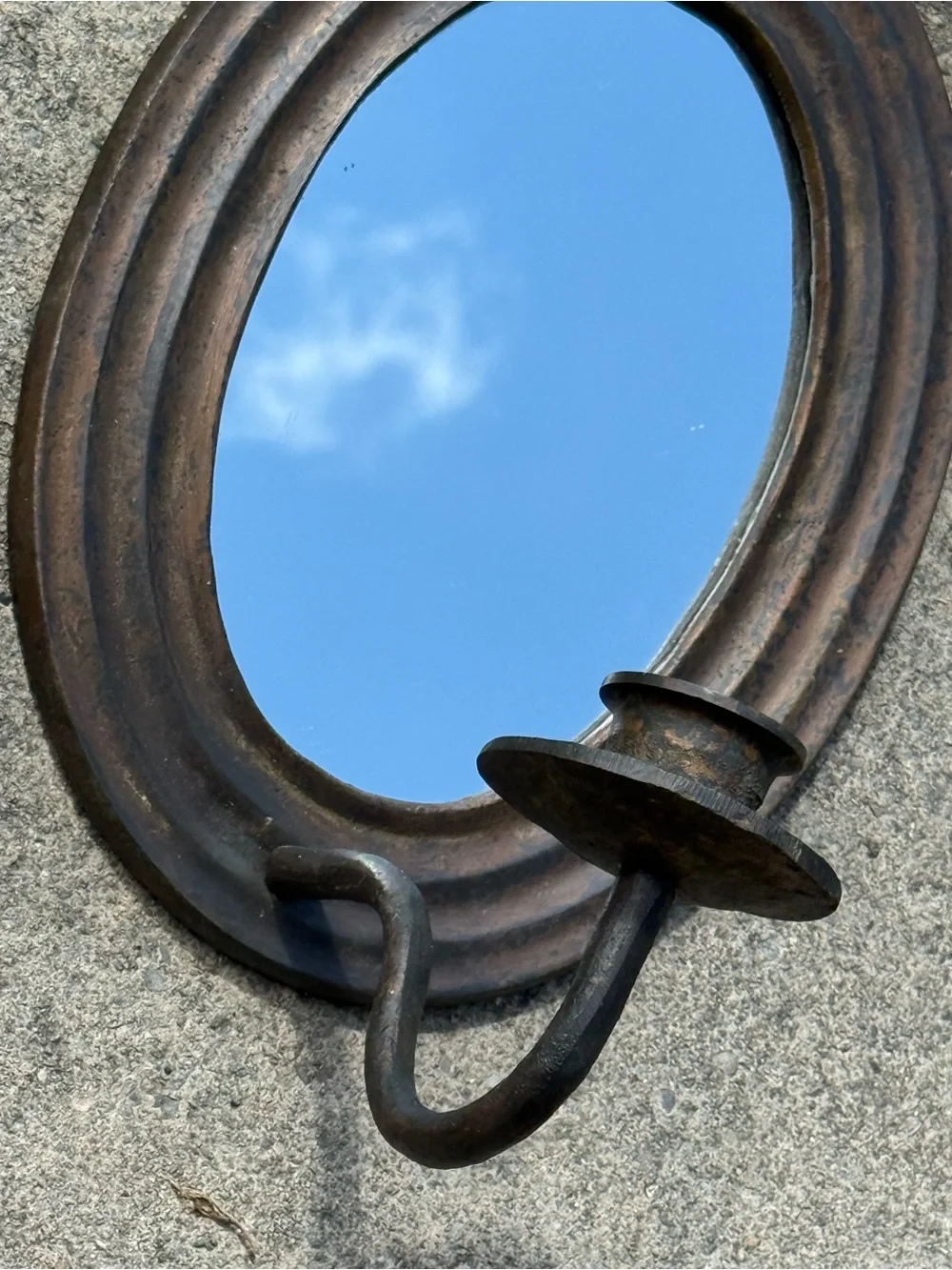 Iron Oval Mirror and Candle Stick Holder